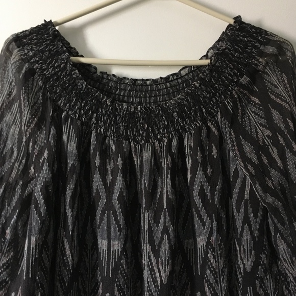 JOIE Black Print Silk Chiffon Smocked Blouse XS - Picture 2 of 5